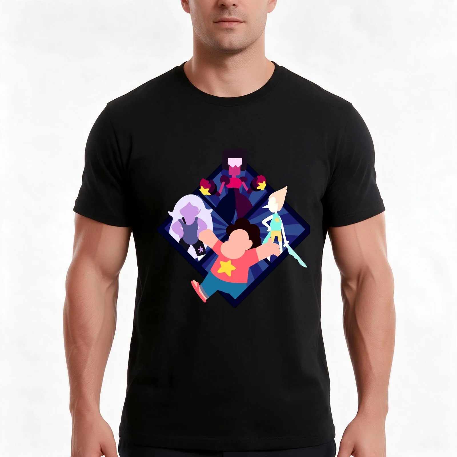 steven universe 4 T-Shirt, Summer Casual Cotton Tee, Oversized Streetwear Tops, Vintage Graphic Print, Loose Fit Short Sleeve