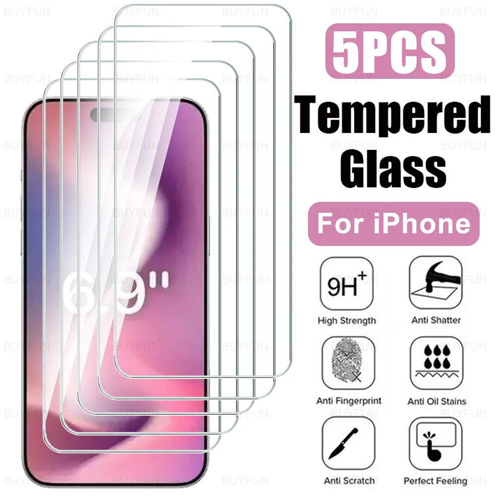 5PCS Screen Protector For iPhone 16 Pro Max Tempered Glass Case For iPhone 16 Plus Screen Protectors iPhone16Pro 16Pro Glas Film