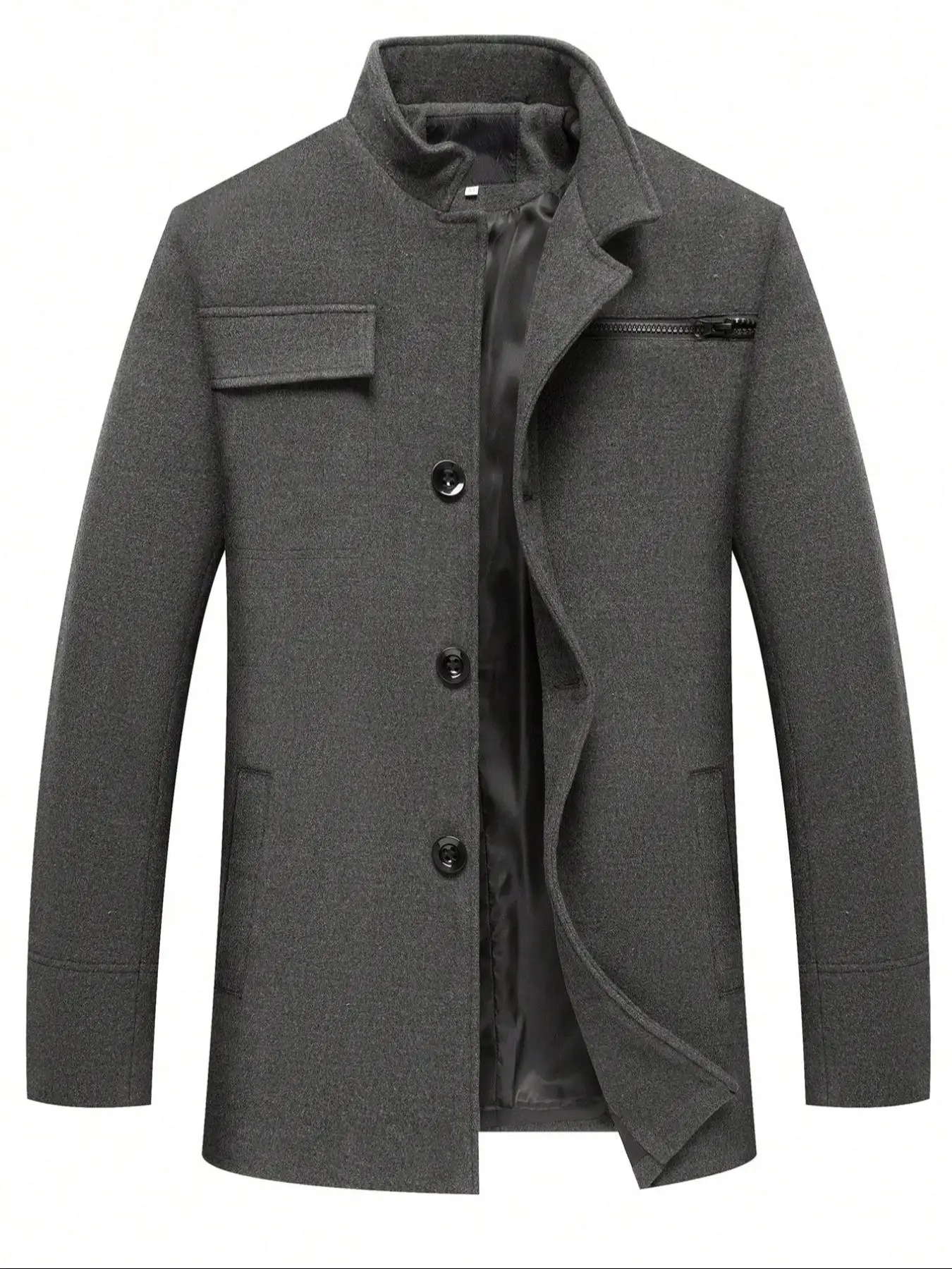 

Men's Woolen Overcoat Long Sleeve Solid Casual Jacket with Pockets, Comfortable Daily Wear, Business & Sports Fashion