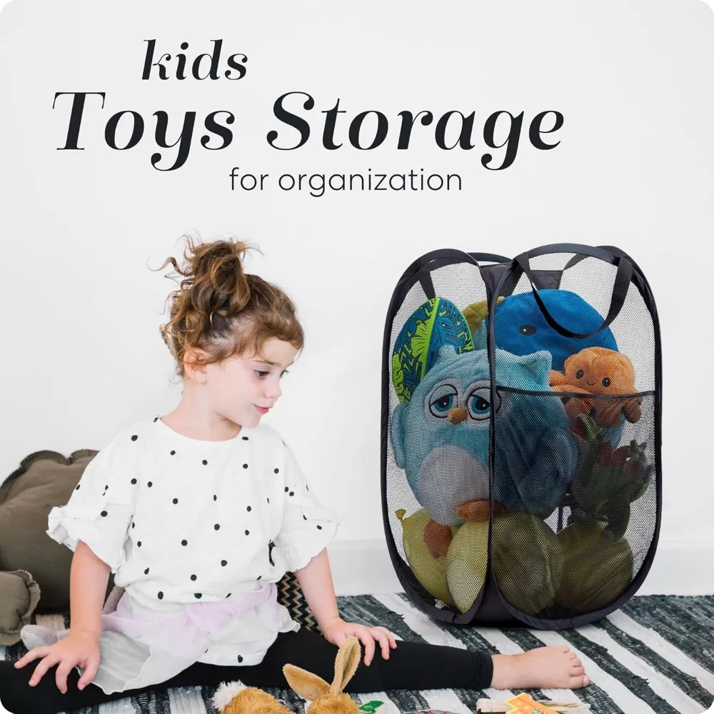 سلة غسيل كبيرة قابلة للطي شبكة منبثقة سلة الغسيل جيب جانبي تنفس صندوق تخزين ملابس منظمة تخزين الغسيل