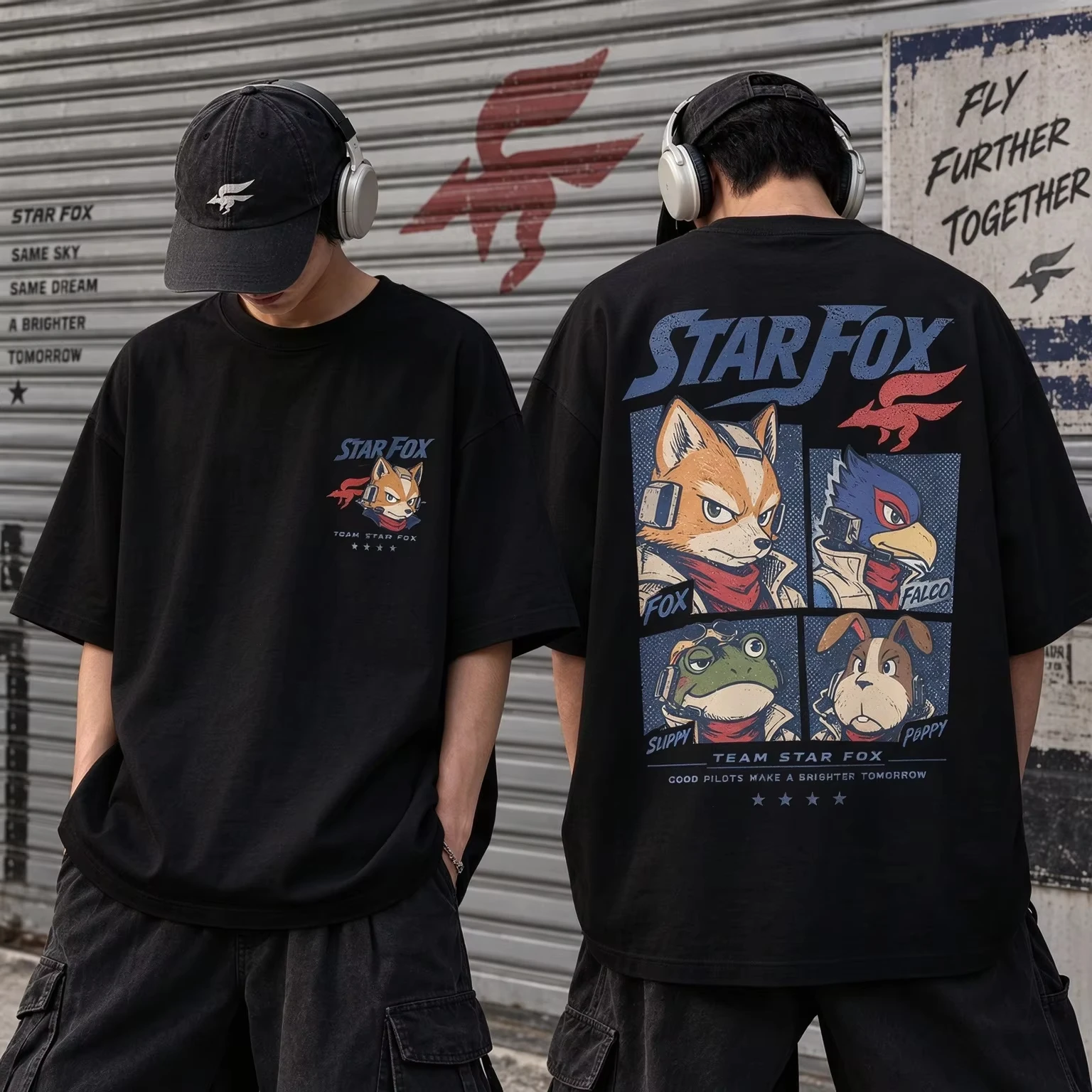 Nintendo Star Fox Space Pilot Vintage Tee Retro Graphic Print Oversized Short Sleeve Men's Women's Edgy Cool Streetwear Top
