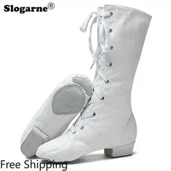 Bottes de danse jazz en toile pour hommes et femmes, chaussures de performance sur scène pour enfants, botte de jazz moderne, semelle en cuir, spectacle de ballet