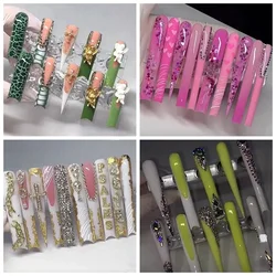 Customized Luxury XXXL Long Handmade Press On Nails 7CM Artificial Nail Pink False Nails XXL Fake Nail With Glue Full Cover Nail