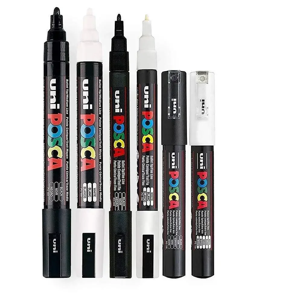 1PC UNI POSCA White & Black & Red - Acrylic Marker Pen for POP Posters Graffiti/Ads, PC-1M,3M,5M & Refill Art Supplies