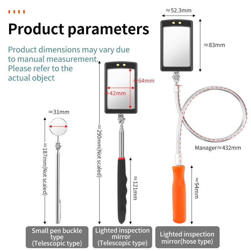 LUXIANZI 1Pc Telescoping Inspection Mirrors LED Light Examine Car Bottom 360° Rotatable Extending Mirror Repair Detection Tools