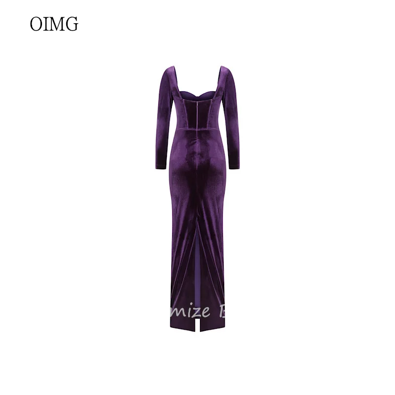 OIMG Elegant Purple Sweetheart Neck Mermaid Prom Gowns Long Sleeves Party Gown Velvet Floor Length Evening Dress Customized - Image 5