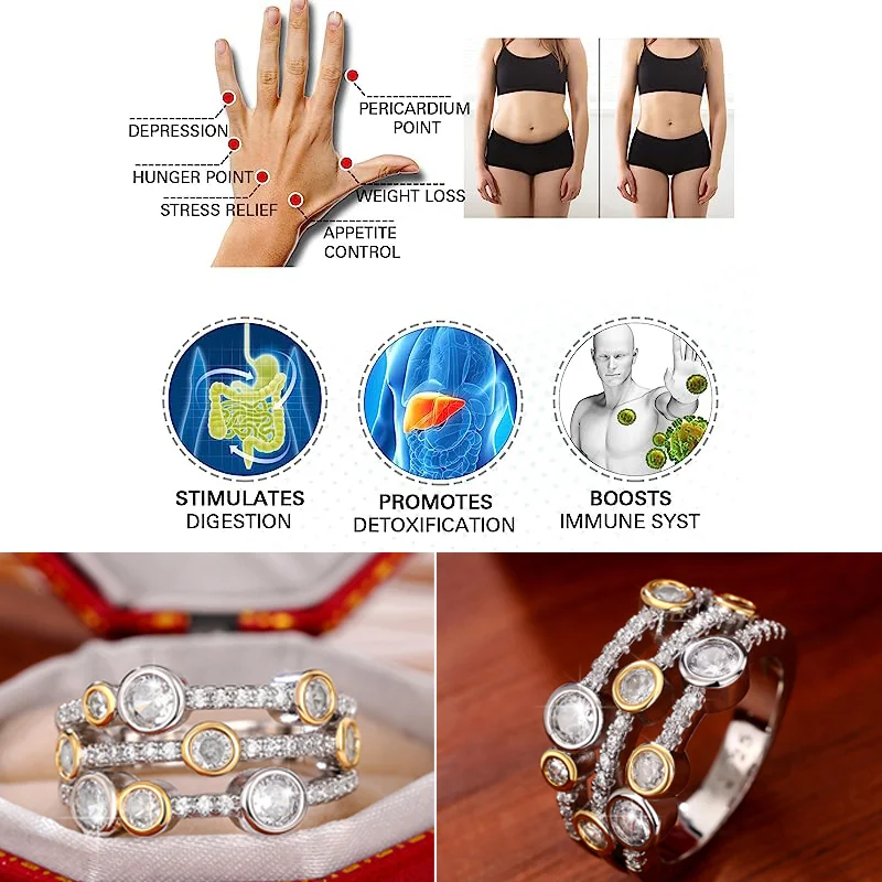 Crystal Zircon Weight Loss Acupuncture Point Rings Women Slimming Treatment Geometric Lines Color Separation Ring Jewelry Gifts