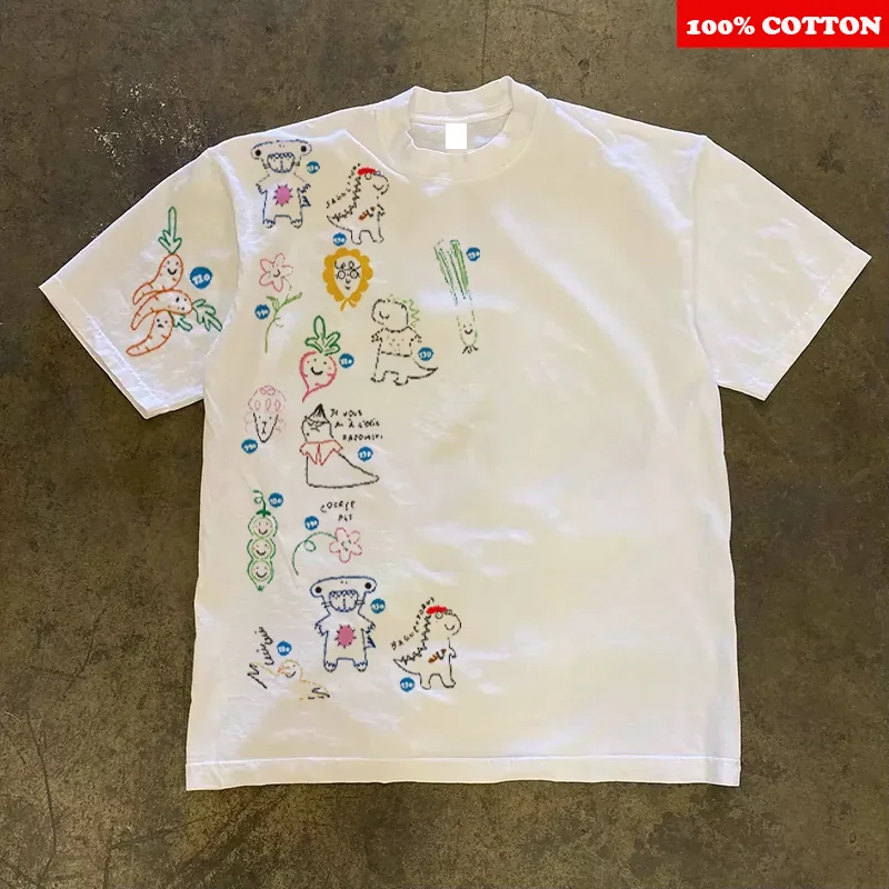 Camiseta con estampado de gato llorón de dibujos animados para hombre y mujer, camiseta holgada informal de manga corta de algodón 100%, Tops Y2k, ropa kawaii, verano 2025