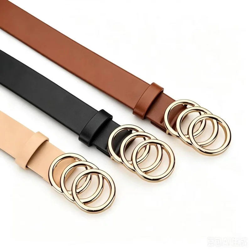 Simple Multifunctional Women's Novelty Belt with Geometric Alloy Buckle Design, Black, Brown, Beige, Adjustable, Wear-Resistant,