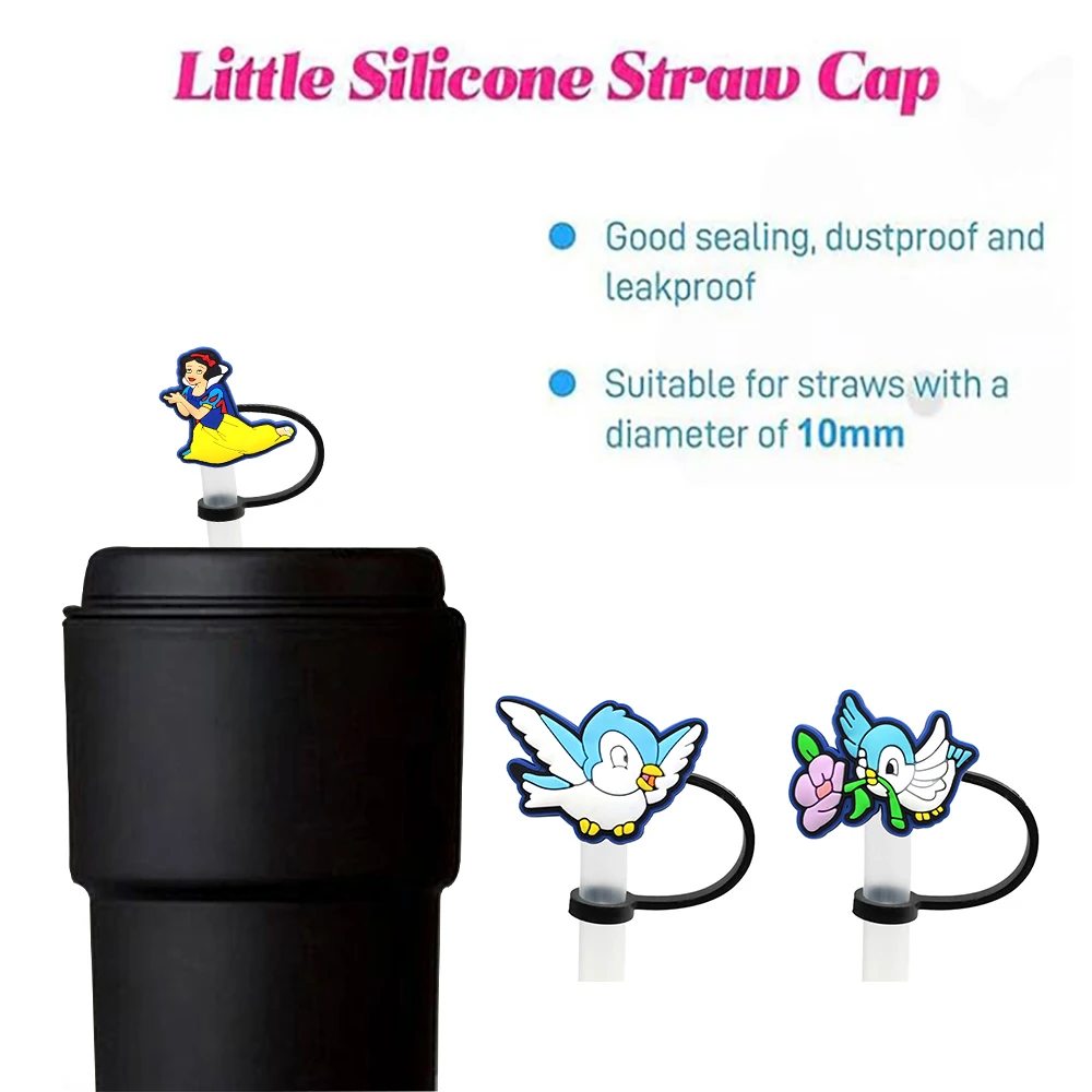 Snow White Cartoon Silicone Straw Toppers for 10mm,Straw Caps for Glass Cup,with 30&40Oz Tumbler with Handle Dust-Proof Reusable