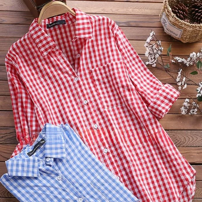 レディース チェック柄襟 ロングスウェットシャツ コットンシャツ スリム レギュラー 薄手 春夏 ファッション レディース服
