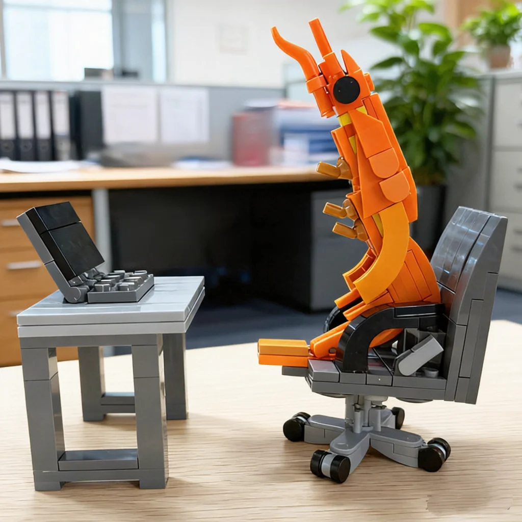 Modèle de crevettes en blocs de construction MOC, assemblage de puzzle, garçons et filles se mélangent aléatoirement, parodies créatives de célébrités d'Internet