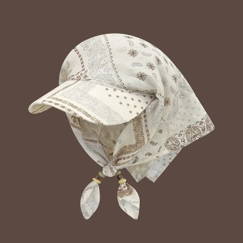 

Korean Retro Cashew Nut Print Beaded Strap Triangular Bandage Hat Women's Spring and Summer Thin Sunscreen Fashion Baseball Cap