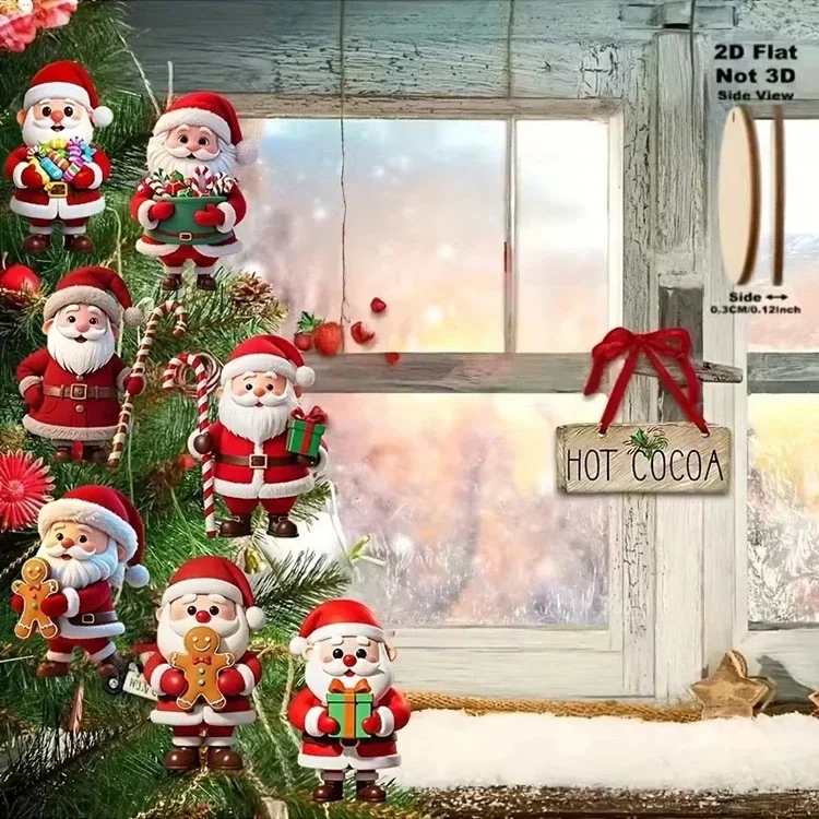 10 قطع شقة خشبية نمط سانتا كلوز دمية على شكل عطلة قلادة 2D الديكور الزنجبيل رجل شجرة عيد الميلاد قلادة هدية #3