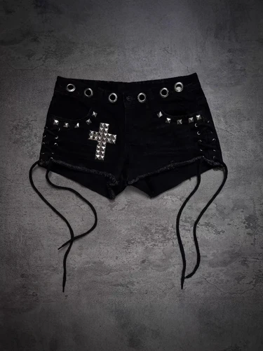Y2K verano High Street gótico Punk Sexy moda tendencia Cruz caliente diseño de diamante Sense Ins tendencia marca nicho Millennium pantalones cortos