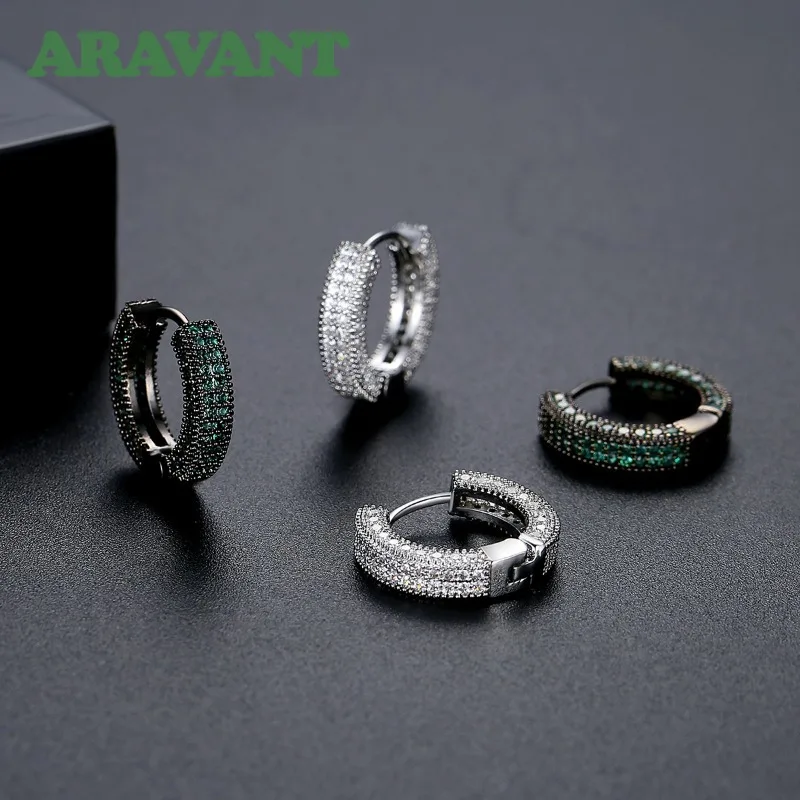 ARAVANT 925 Silber Schwarz Grün Zirkon Creolen für Damen, modischer europäischer Schmuck – Detail 3