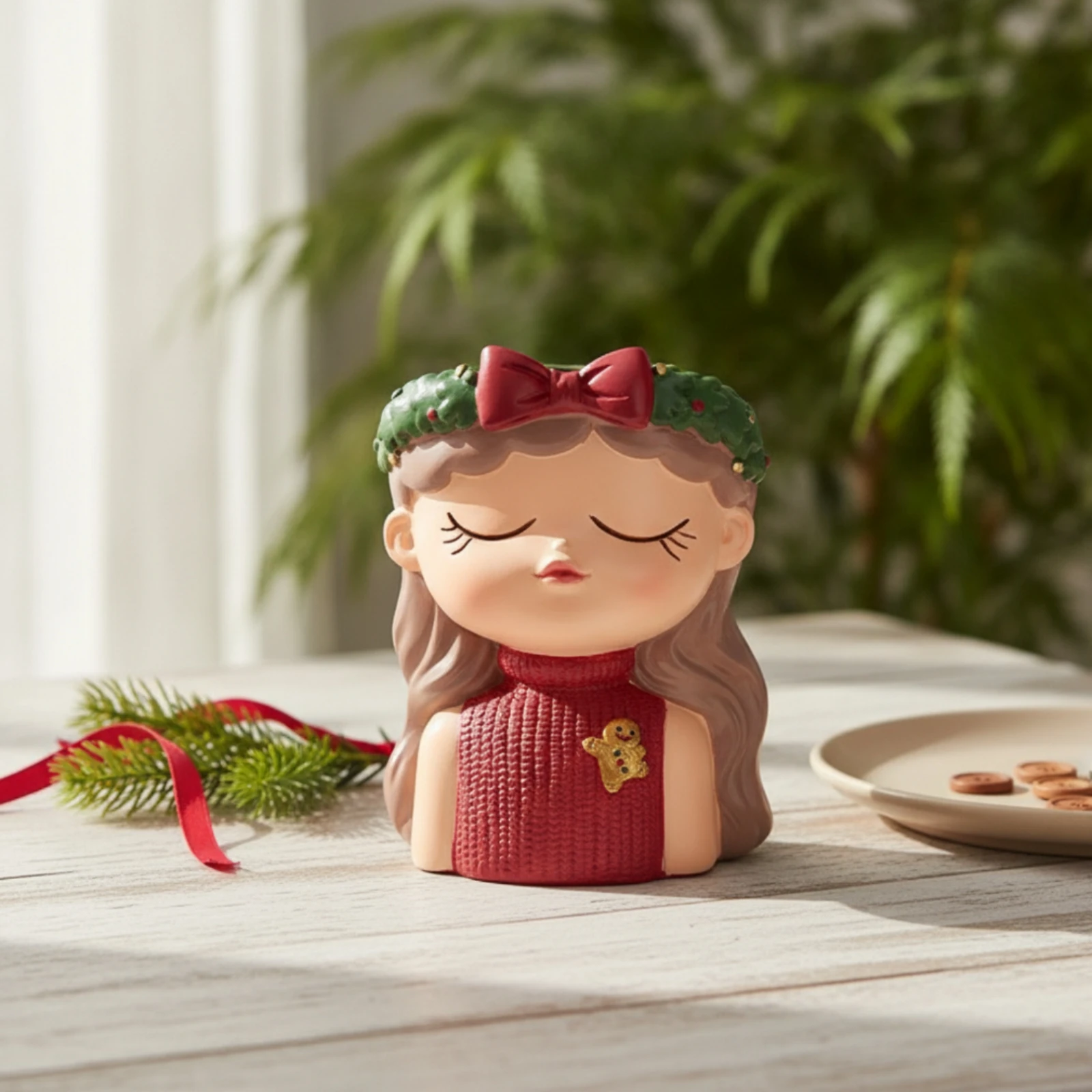 Cartoon Girl Planter Cute Girl Planter Face Vase Whimsical Flowerpot Compact for Gardeners, Desk, Office