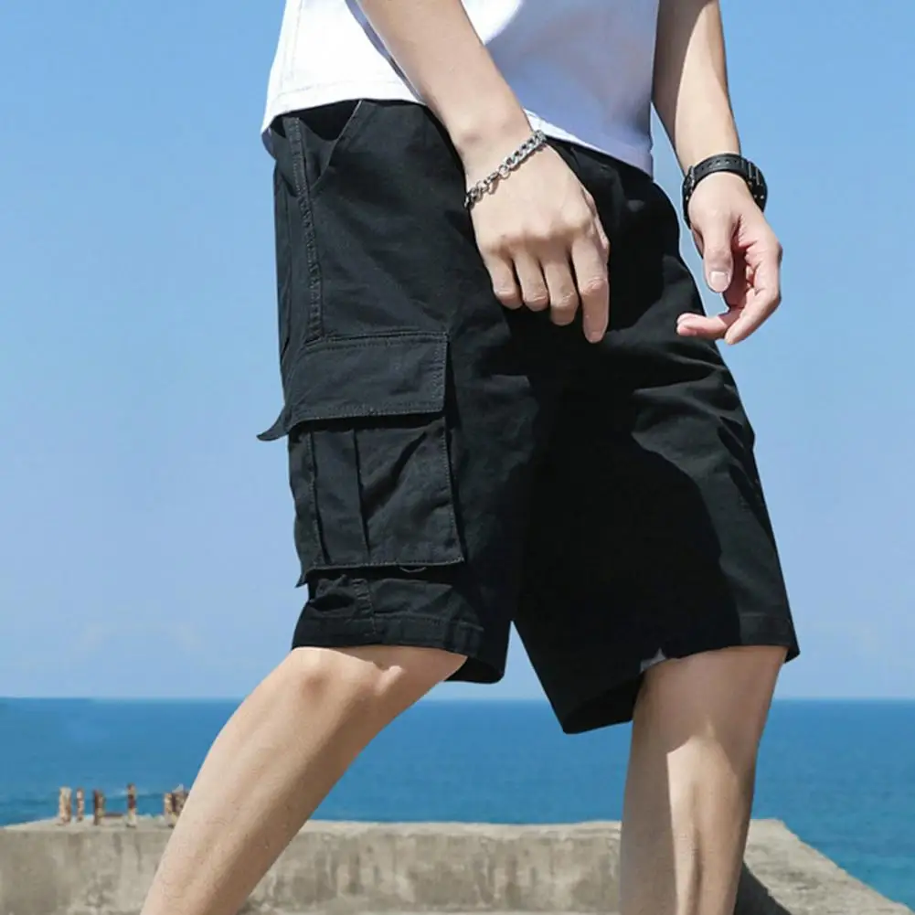 Men Cargo Shorts Loose Straight Multi Pockets Summer Sport Shorts Casual Knee Length Deep Crotch Streetwear Shorts Casual Shorts