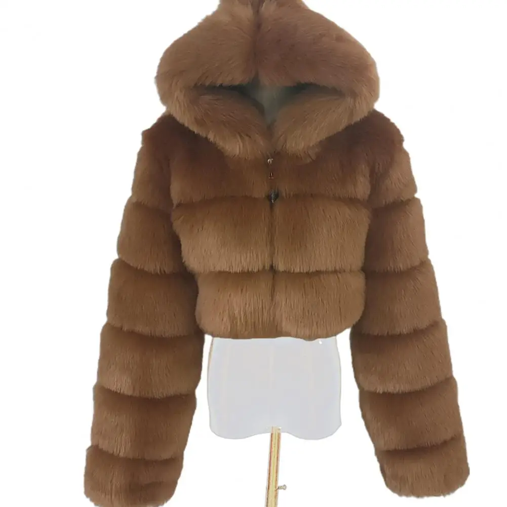 Faux Fox Fur Winter Coat High Quality Plush Fur Hooded Zipper Cropped Women\'s Jackets Winter Mink Coats Fur Jackets For Women