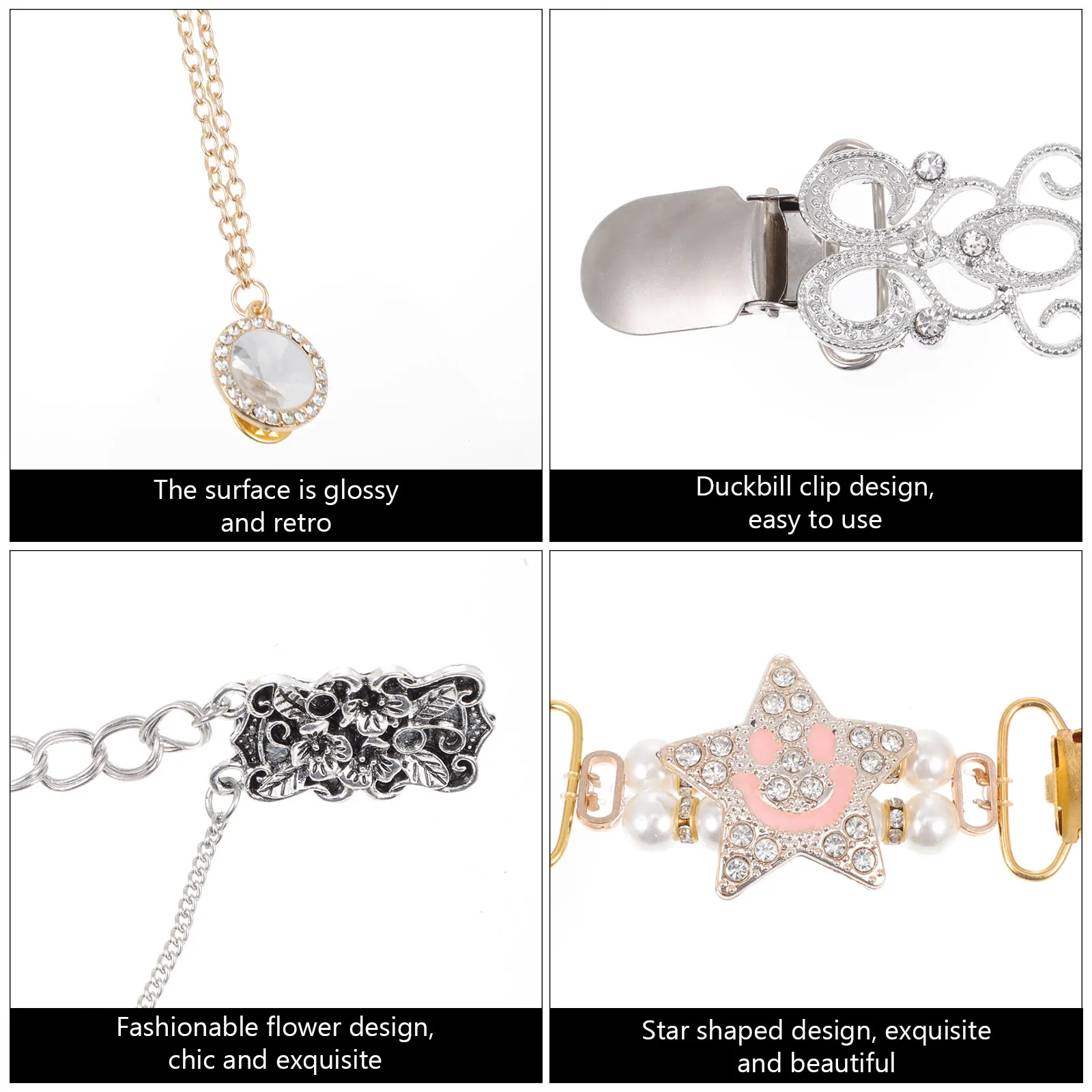 

6 pcs Vintage Metal Brooch Pins Stylish Shirt Clips For Women Cardigan Chain Accessories Sweater Clasp Pin Fasteners