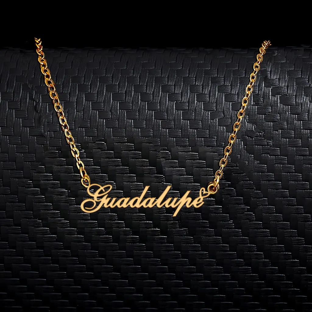 

Guadalupe with Heart Decoration Letters Name Necklace for Women Stainless Steel Gold Plated Charm Choker Mother's Day Gift