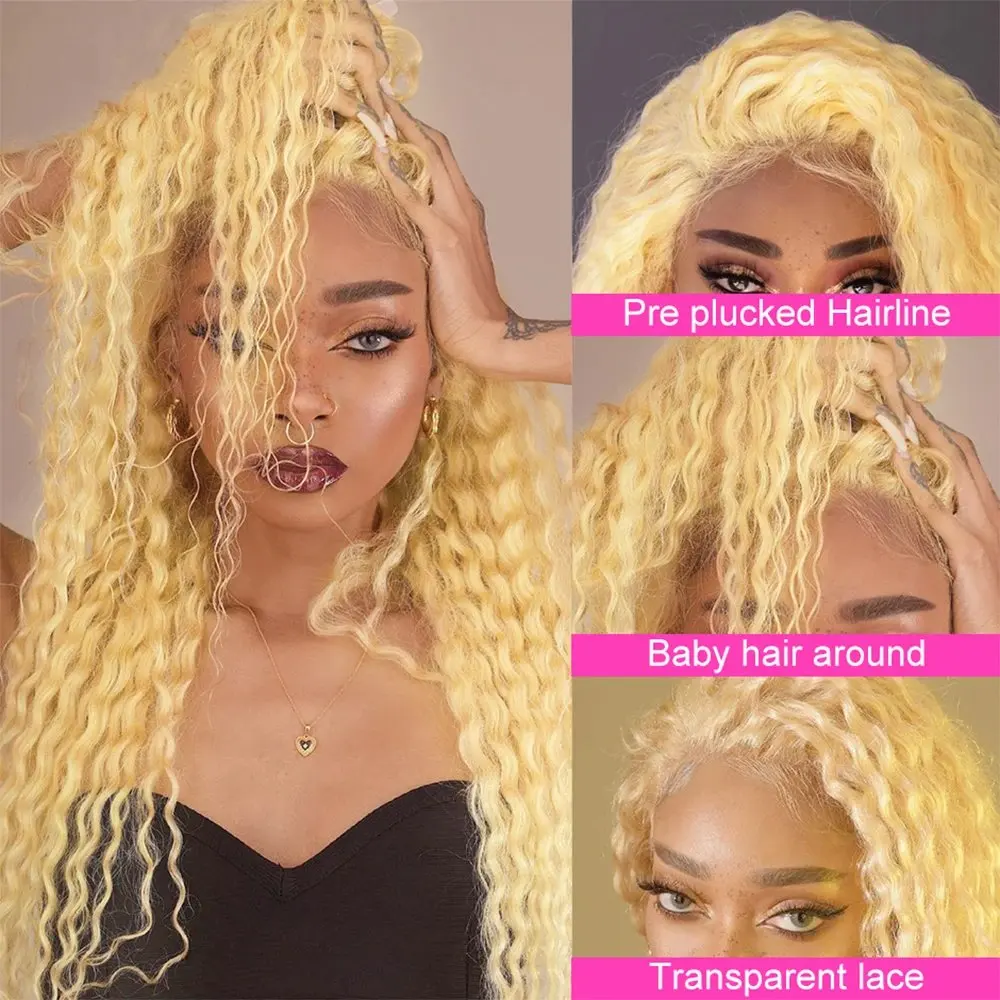 Blonde 13x4 Lace Forehead Human Hair Wig 20 Inch 613 Blonde Deep Wave Glueless Curly Hair Women Human Hair Wig 150 Density