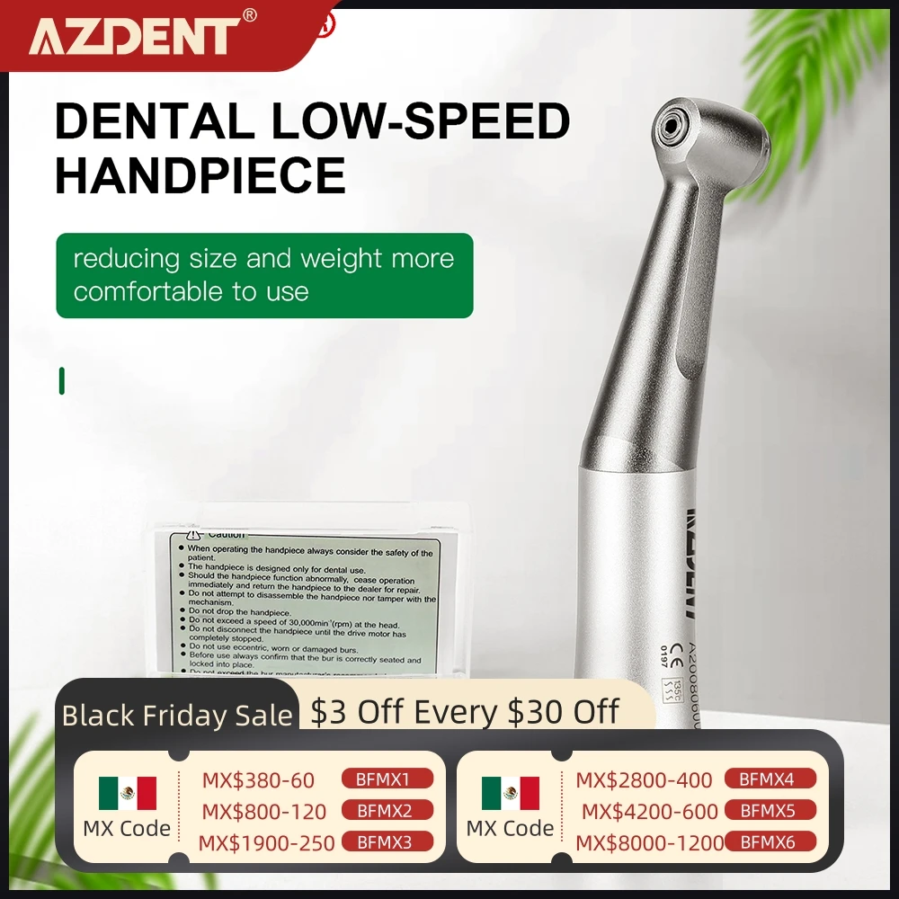 AZDENT 2024 Low Speed Contra Angle Handpiece Dental 1:1 Direct Drive Push Putton External Spray FG 1.6mm Bur Dentistry Essential