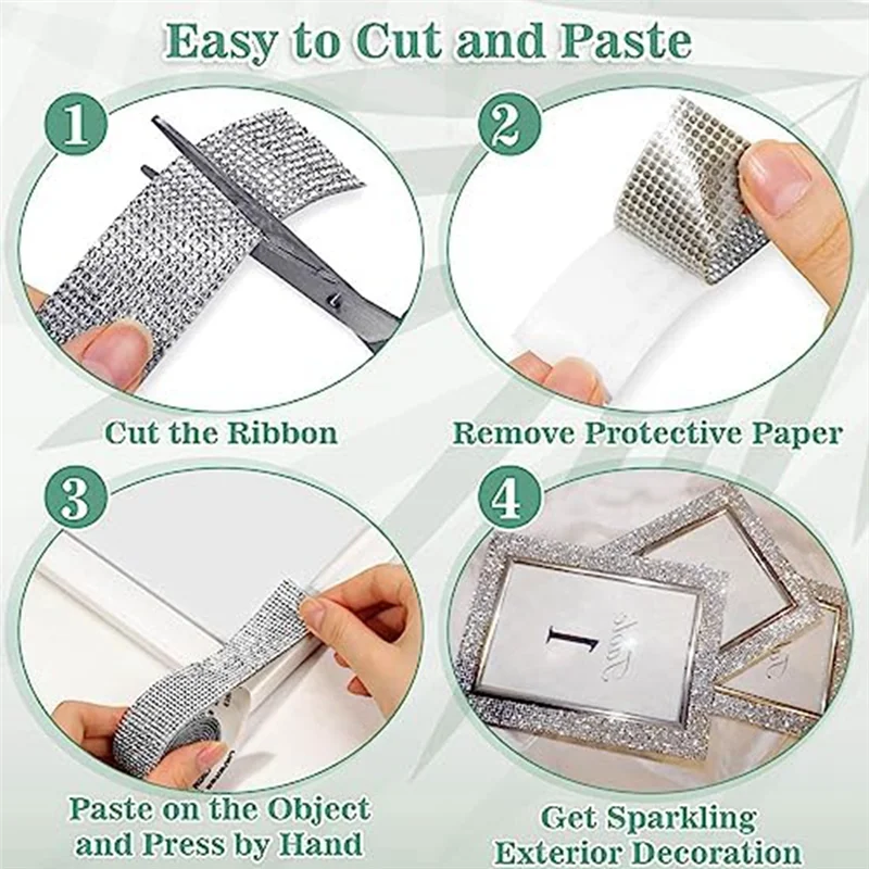 4 Rolls Self Adhesive Rhinestone Strips, Rhinestone Ribbon Rhinestone Diamond Ribbon for Crafts, DIY Rhinestone