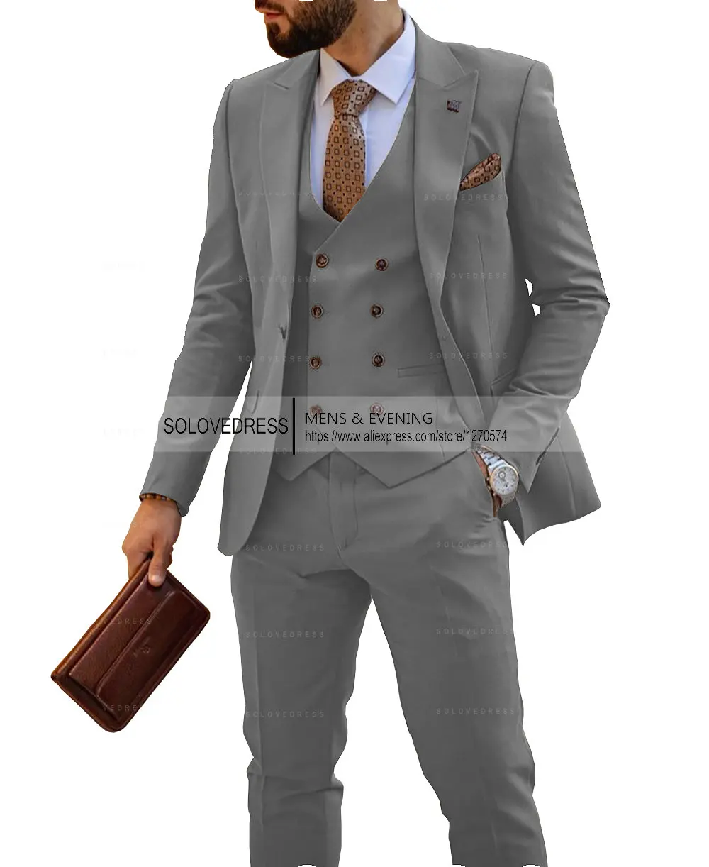 Slim Fit Men's 3 Pieces Blazer+Vest+Pants Mens Suit Formal Leisure Tuxedos Party Wedding Dress Male Suit Blazer For Groomsmen