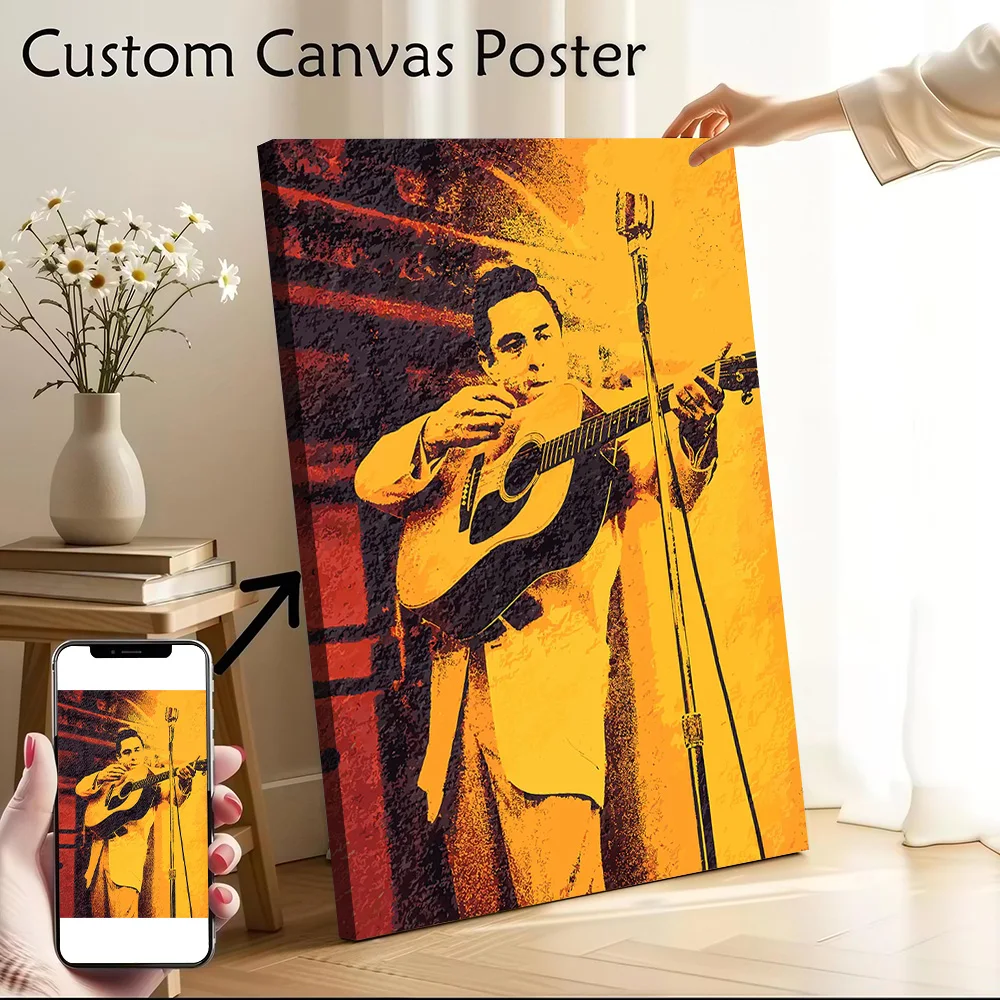 Johnny Cash With Guitar and Microphone Printed Canvas Poster Personalized High Quality Wall Art Paintings for Wand Deko Painting