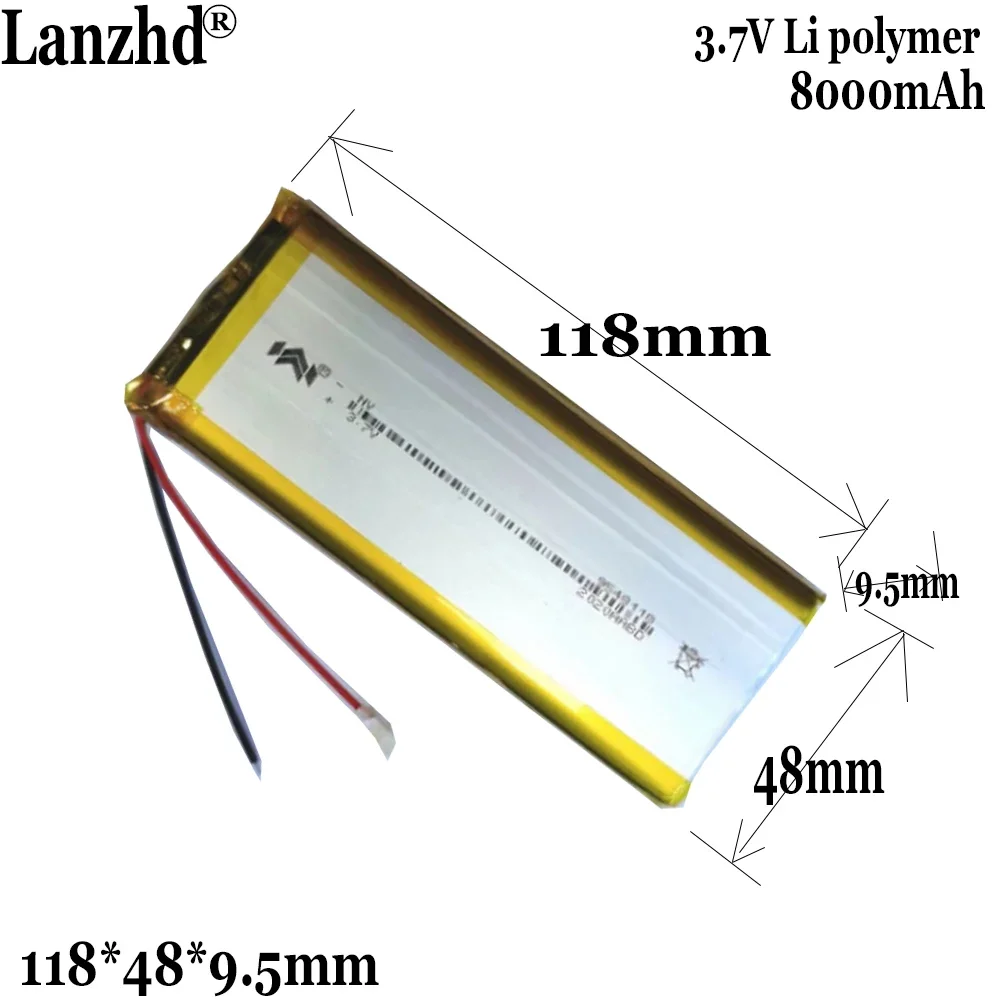 3.7V  8000mAh Lithium LiPo Rechargeable Battery cells For Took colorfly c10 E-Books Power bank Tablet PC DVD on 9548118 1048118