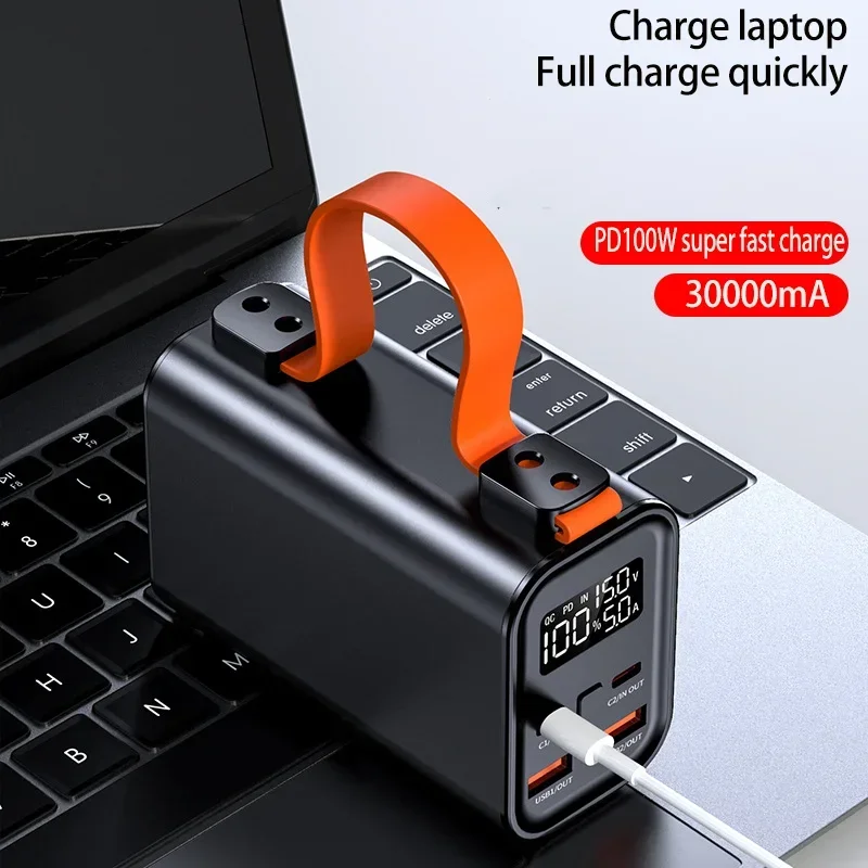 30000mAh Large Capacity Portable Power Bank with LED Light PD100W Fast Charging External Replacement Battery Power Bank