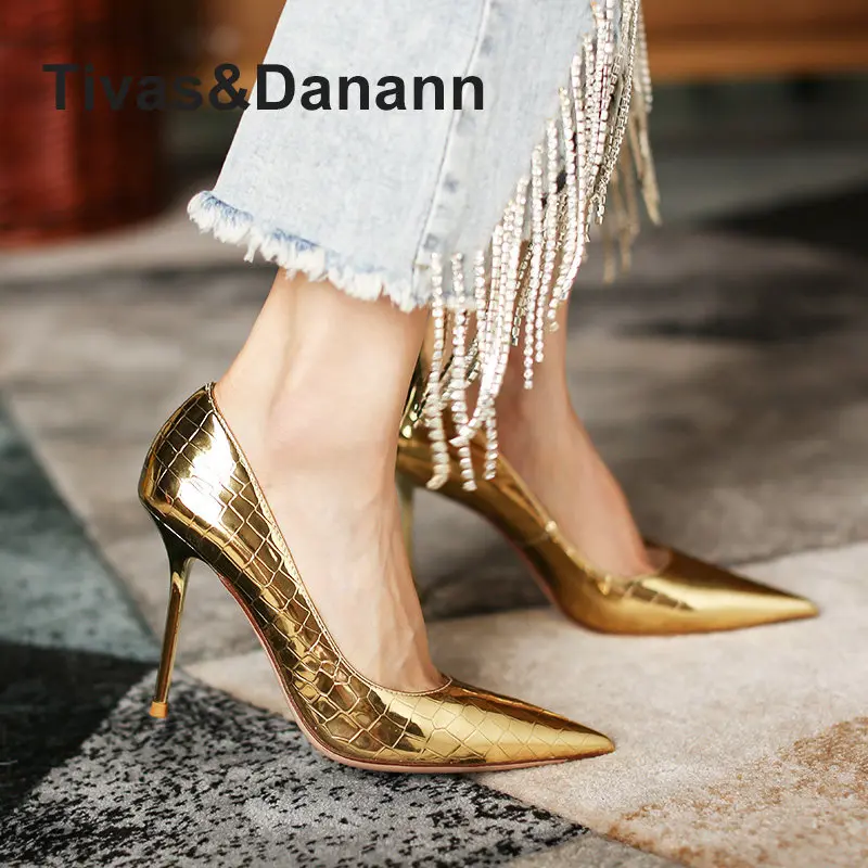 

Light Luxury Fashion 2026 Spring/Summer New Single Shoes, Shallow Mouth, Pointed Point, Fine Heel, Gold High Heels
