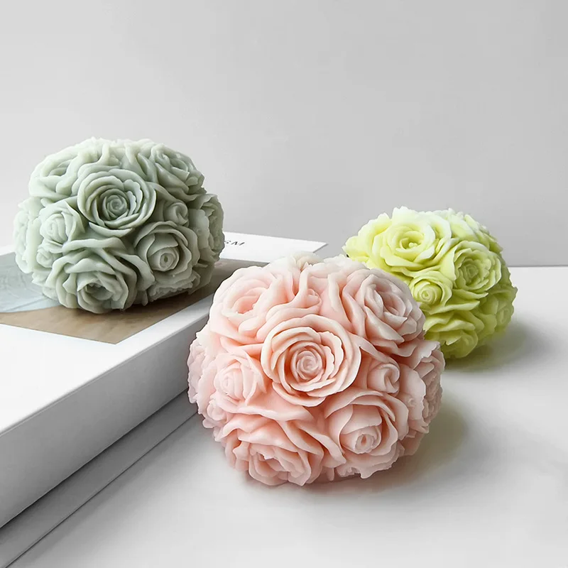 3D Rose Flower Ball Candle Silicone Mold DIY Creative Aromatherapy Plaster Epoxy Resin Ornament Molds Home Decoration