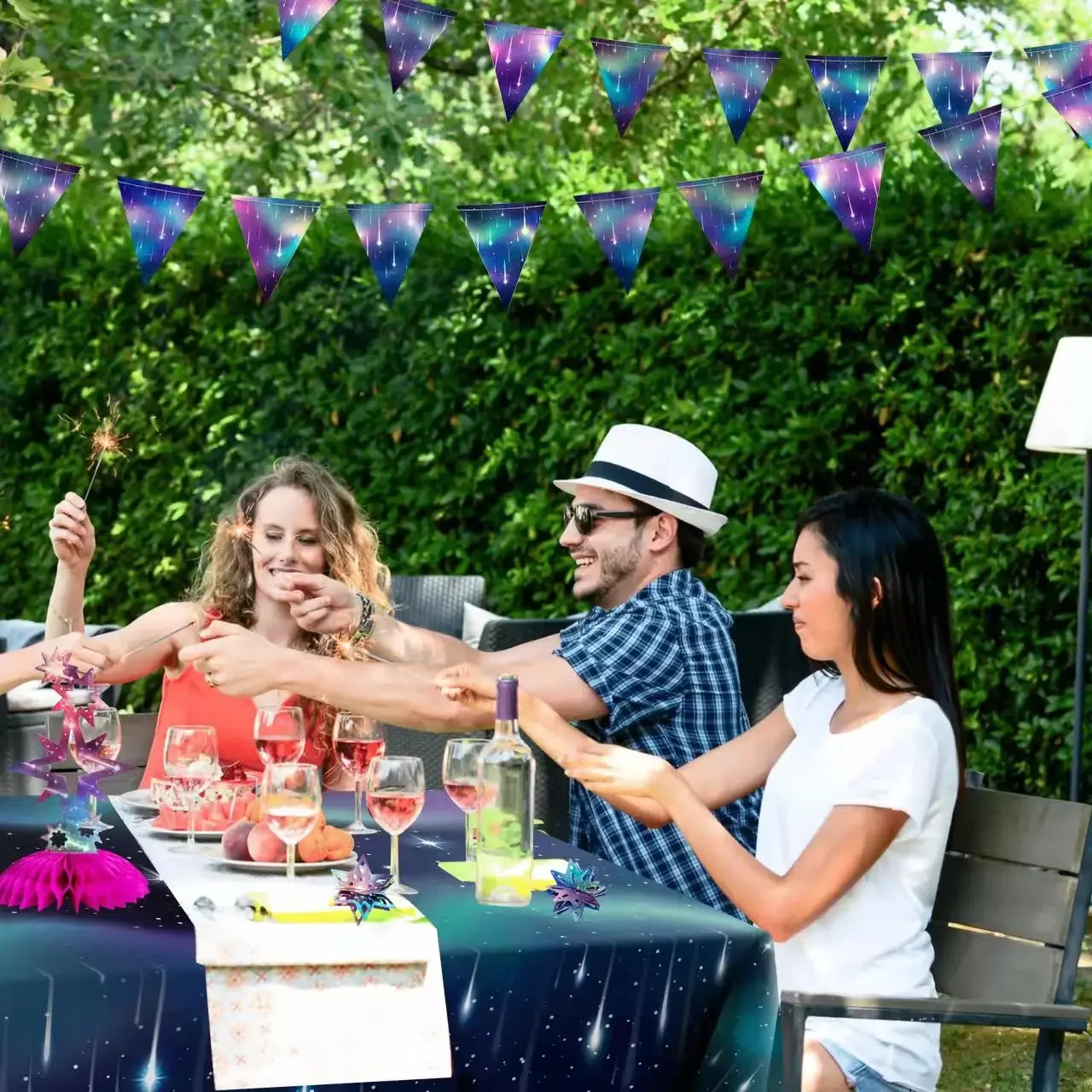 14ft funkeln sternen klare blaue lila Papier flagge Dreieck Banner Dekorationen für Universum Nacht Shooting Star themen orientierte Geburtstags feier – Detail 6