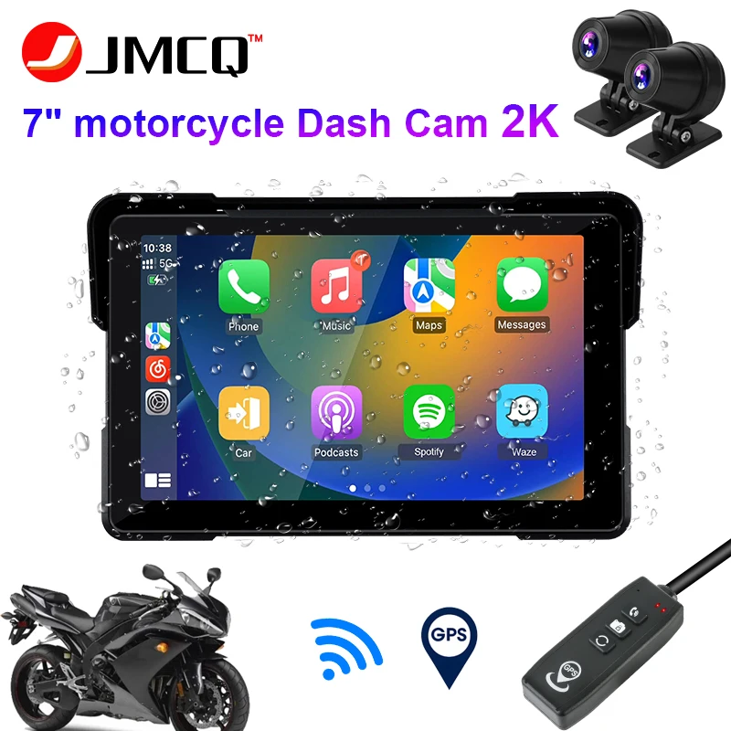 

JMCQ 7inch 2K Motorcycle DVR IPX7 Waterproof Carplay Display Screen Portable Motorcycle camera WIFI GPS Dash Cam Auto Monitor