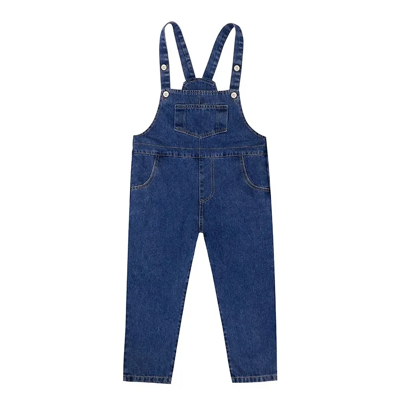 Teenage Girls Denim Overalls For Fall Spring Sleeveless Solid Color Jumpsuit Bib Long Jeans with Pockets For 4-14 Years