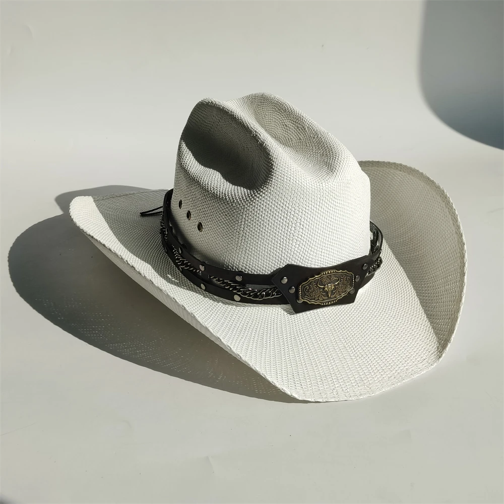 Men Stiff Straw Cowboy hat women wide Brim Pasture straw hat cowboy solid  summer Sun hat box package sombrero vaquero hombre