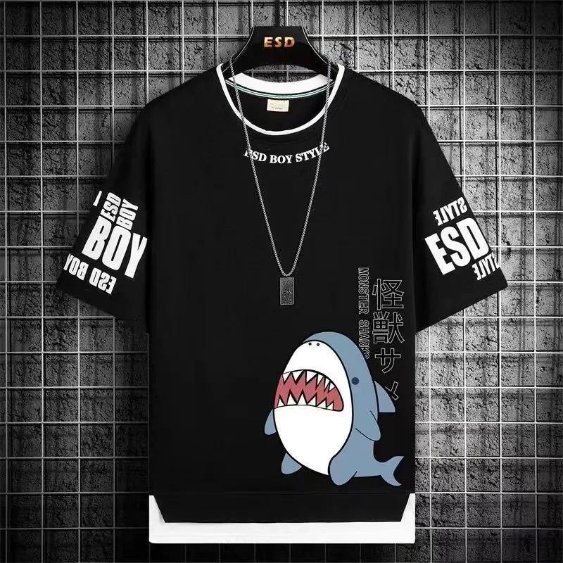 Fashion Men's T Shirts Korean Style Streetwear Short Sleeve Print Tops Tees Men Casual Harajuku  Men Clothing Graphics T Shirts