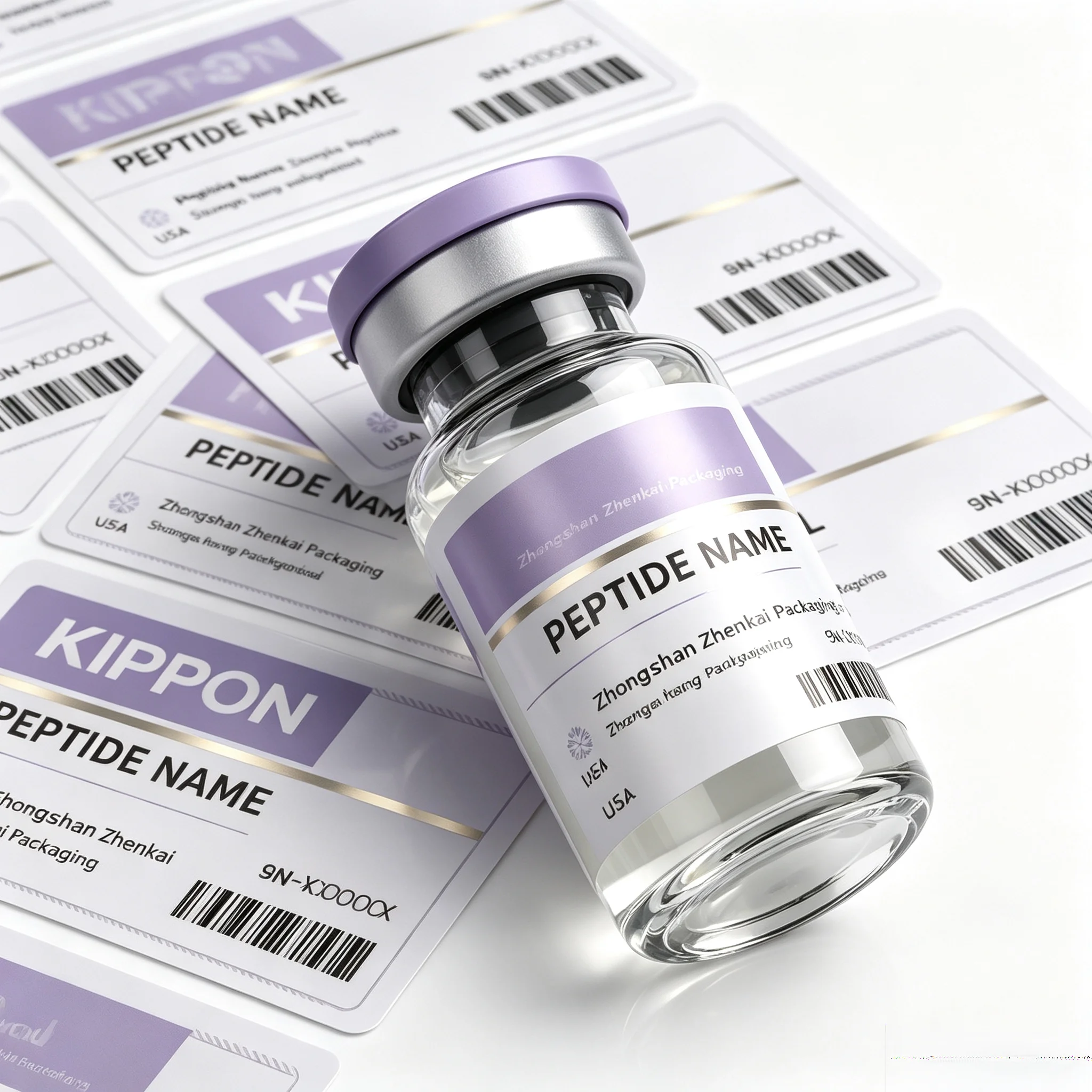 Custom Self Adhesive Vinyl Peptide Vial Labels Waterproof HD Printed Cartons For 3ml 10ml Beauty Fitness Supplement Bottles