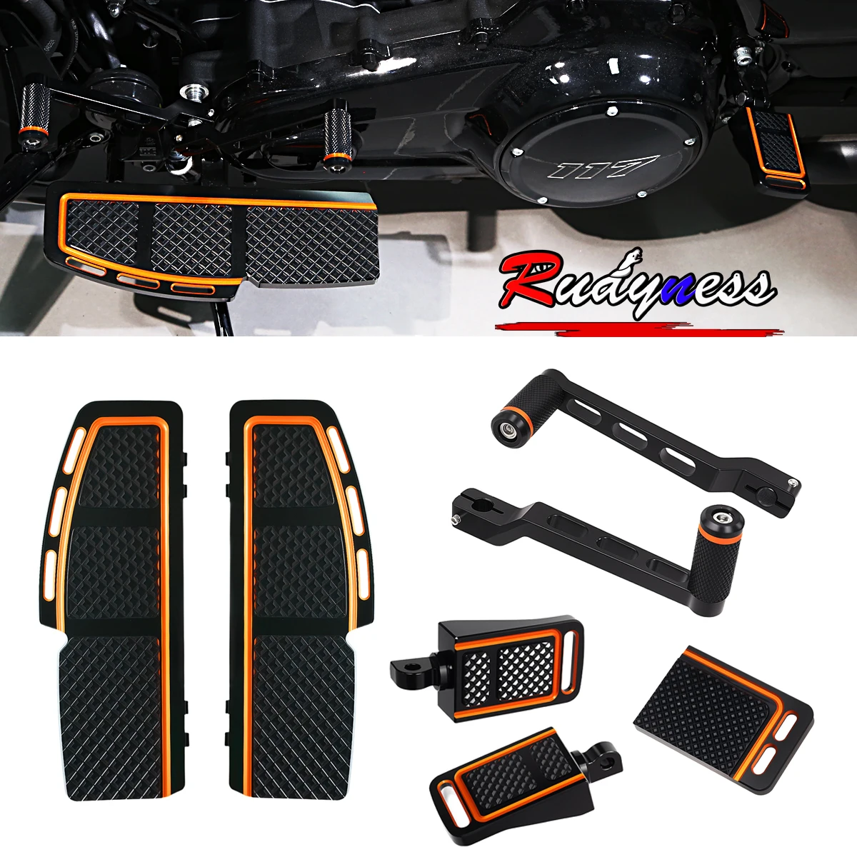 Image of 7X Vorne Hinten Diamond Cut Dielen Fußrasten Shifter Bremspedale Für Harley 96-23 Touring Street Road Glide FLHX FLTRX Modell