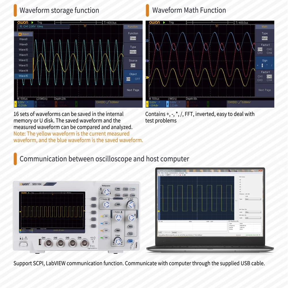 Osciloscopio de almacenamiento Digital, 4 canales, 7 pulgadas, 100MHz, 1GS/s, frecuencia de muestreo, compatible con SCPl / LabVIEW SDS1104, multímetro de banco