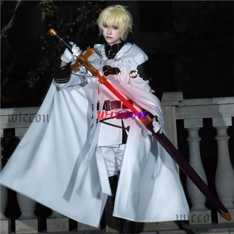 Mikaela Hyakuya Cosplay Costume Anime Seraph Of The End Cosplay Halloween White Cloak Trench Coat Pants Gloves Wig Uniform Play