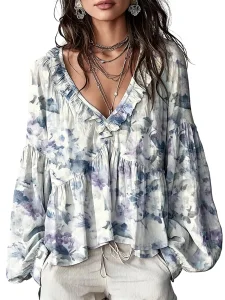 Blusa de outono com decote em V, camisa de manga comprida para mulher, blusa de primavera, peça casual, elegante, moderna, para usar no dia a dia e em