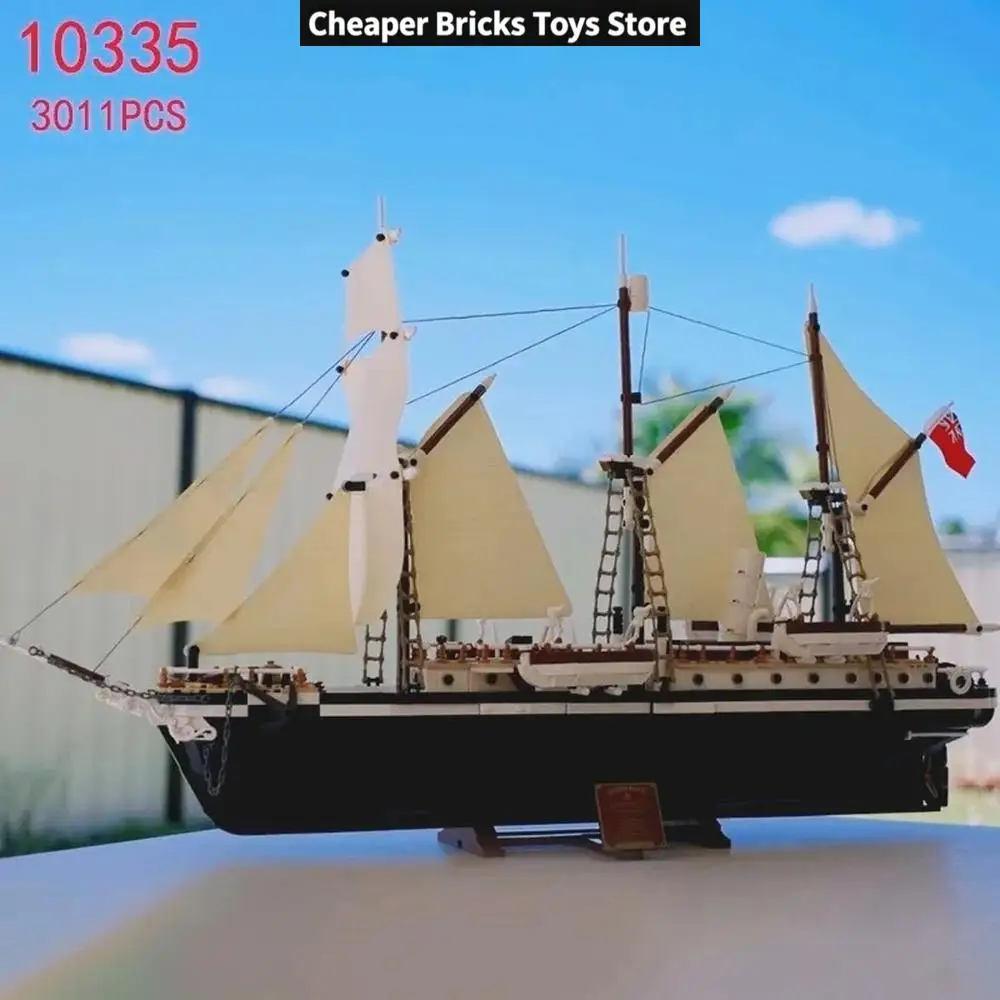 The Creative Triple-Masted Barquentine Ship Assembly Building Blocks with Bow Reinforcement Dispaly Model Birthday Gifts