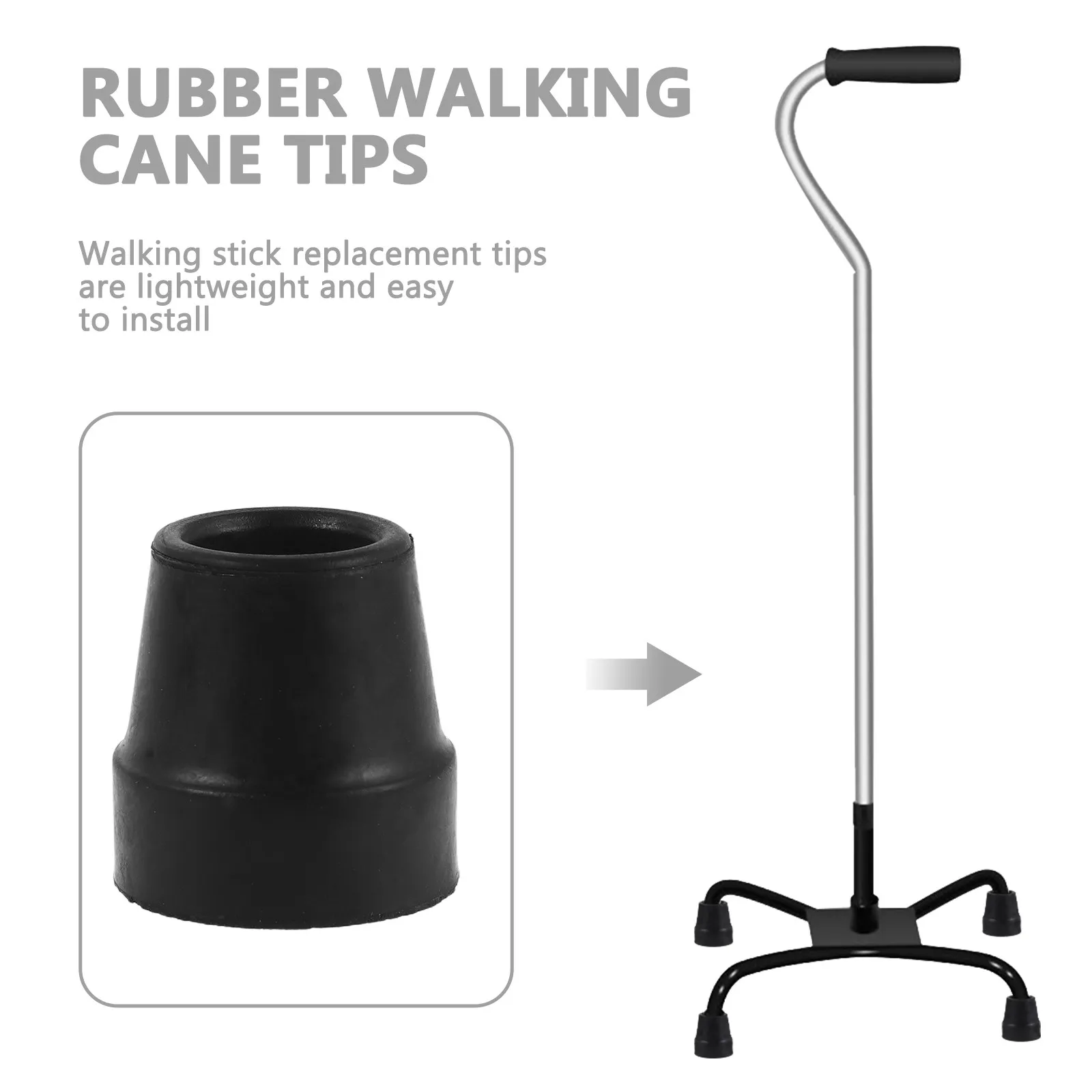 4Pcs Replacement Quad Cane Rubber Tips Non-Slip Walking Stick Bottom Pads for Stability Elderly Mobility Aid Heavy-Duty Cane