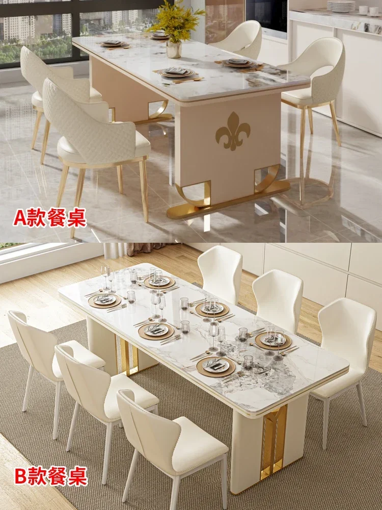 Modern simple rock slab dining table with induction cooker integrated  French modern villa tea table rectangular dining table