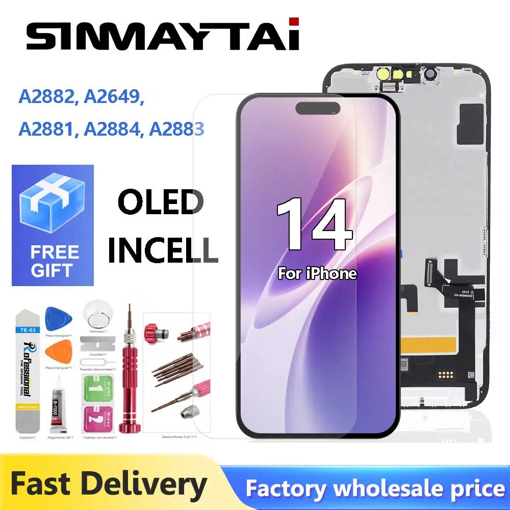JK OLED / incell LCD Display for iPhone 14 with 3D Touch Screen Digitizer Assembly A2882 A2649 A2881 A2884 A2883 Display