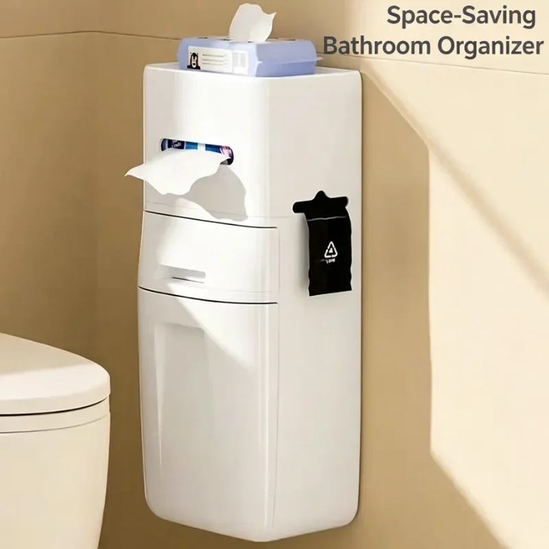 Wall-mounted trash can, bathroom new garbage Lou household, toilet multi-functional side hanger