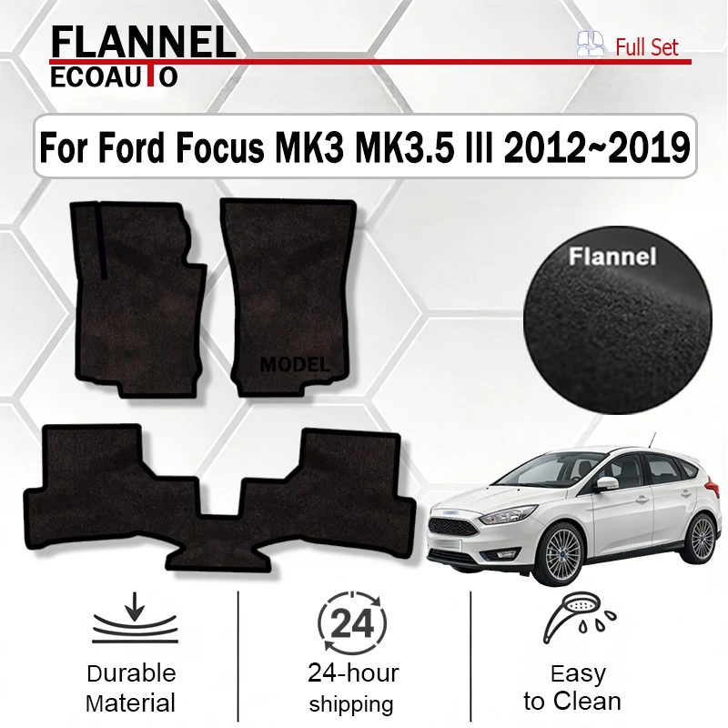 

ECOAUTO Flannel Car Floor Mats For Ford Focus MK3 MK3.5 III 2012~2019 Rugs Footpads Carpet Cover Pad Foot Pads Accessories black
